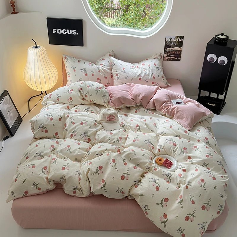 Flowers Print Bedding Comforter Set with Pillowcase bed sheet Single Full Size Bed Linen Duvet Cover Set Queen/King Double bed