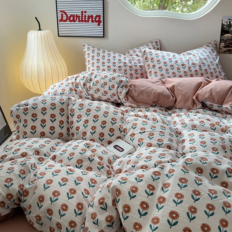 Flowers Print Bedding Comforter Set with Pillowcase bed sheet Single Full Size Bed Linen Duvet Cover Set Queen/King Double bed