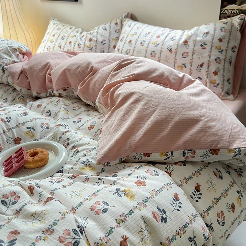Flowers Print Bedding Comforter Set with Pillowcase bed sheet Single Full Size Bed Linen Duvet Cover Set Queen/King Double bed