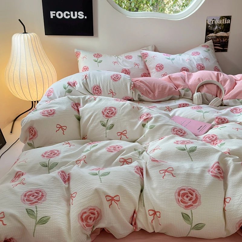 Flowers Print Bedding Comforter Set with Pillowcase bed sheet Single Full Size Bed Linen Duvet Cover Set Queen/King Double bed