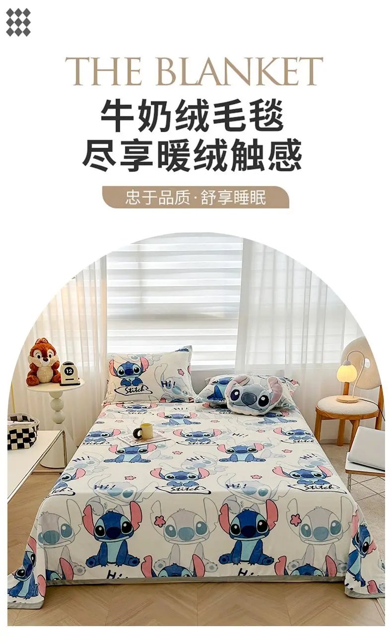 Stitch Cartoon Blanket Kawaii Lightweight Style Home Textile Flannel Soft Throw Blanket Bedding Sofa Cover for Kids Gift