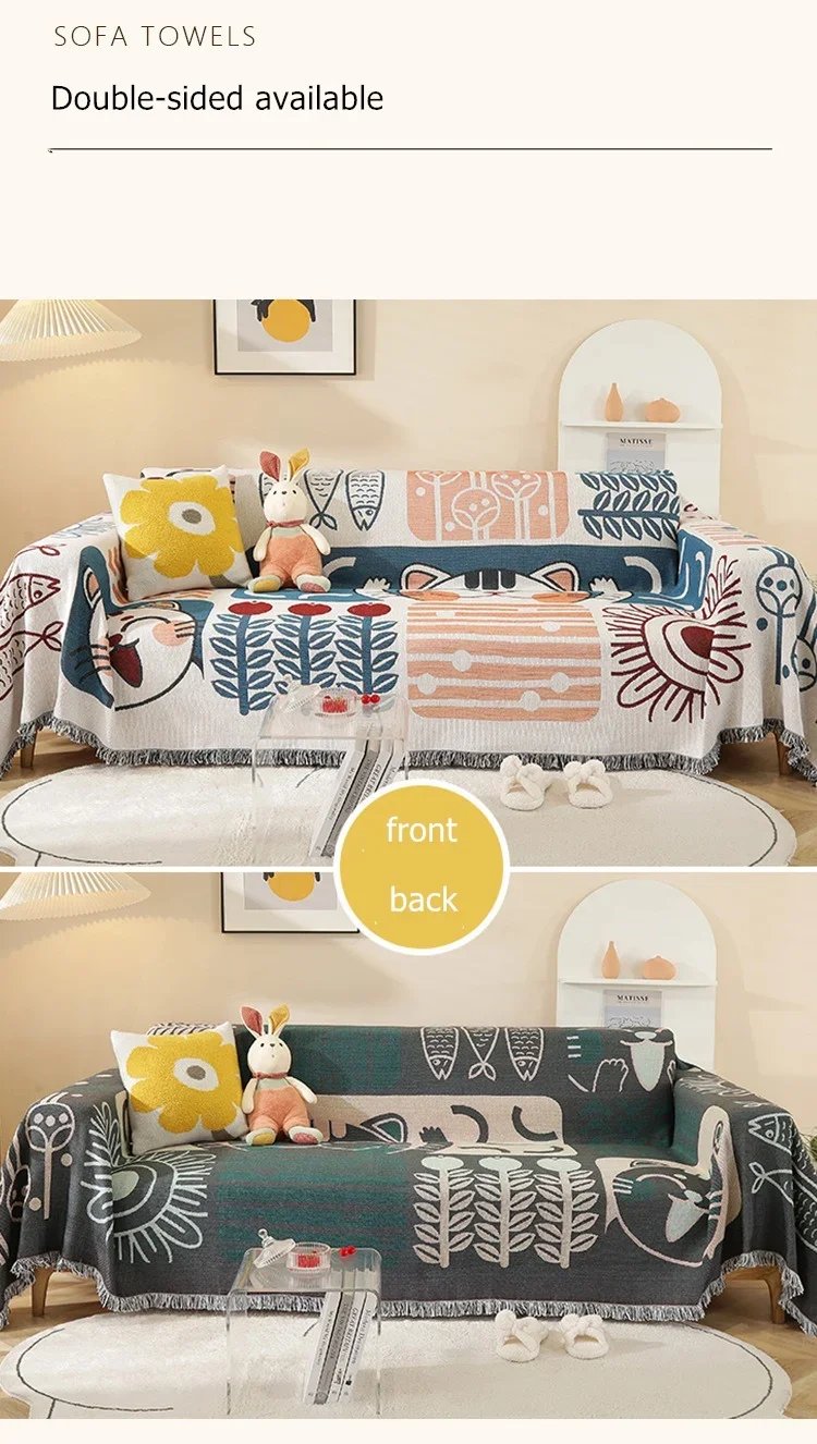 Cartoon Sofa Cover Double Use Beds Blanekets Throw Blanket Picnic Mat With Tassel Sofa Bed Universal Decorative