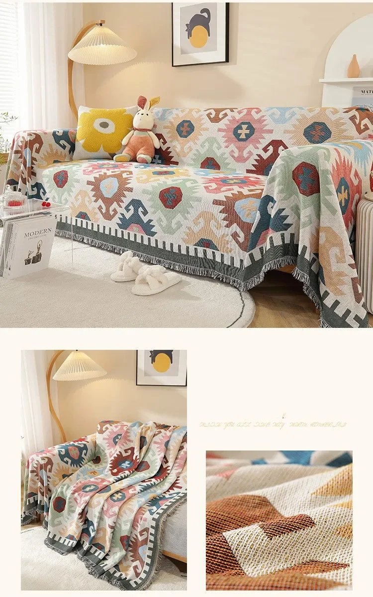Cartoon Sofa Cover Double Use Beds Blanekets Throw Blanket Picnic Mat With Tassel Sofa Bed Universal Decorative