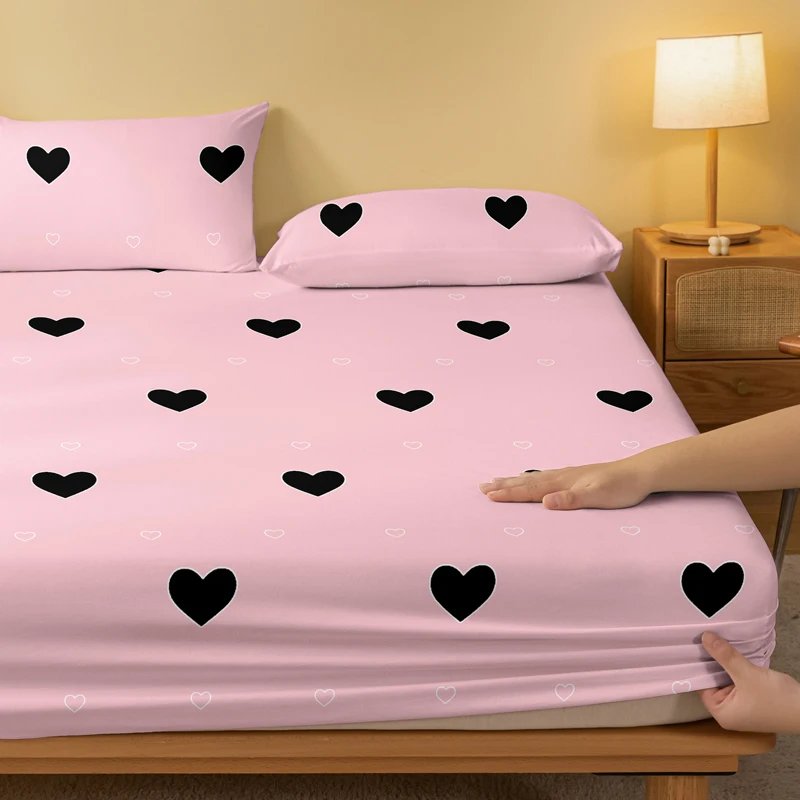 1 Simple modern Heart-Shaped geometry printed matte Fitted Sheet, bedroom printed bed cover, bedding (excluding pillowcases)