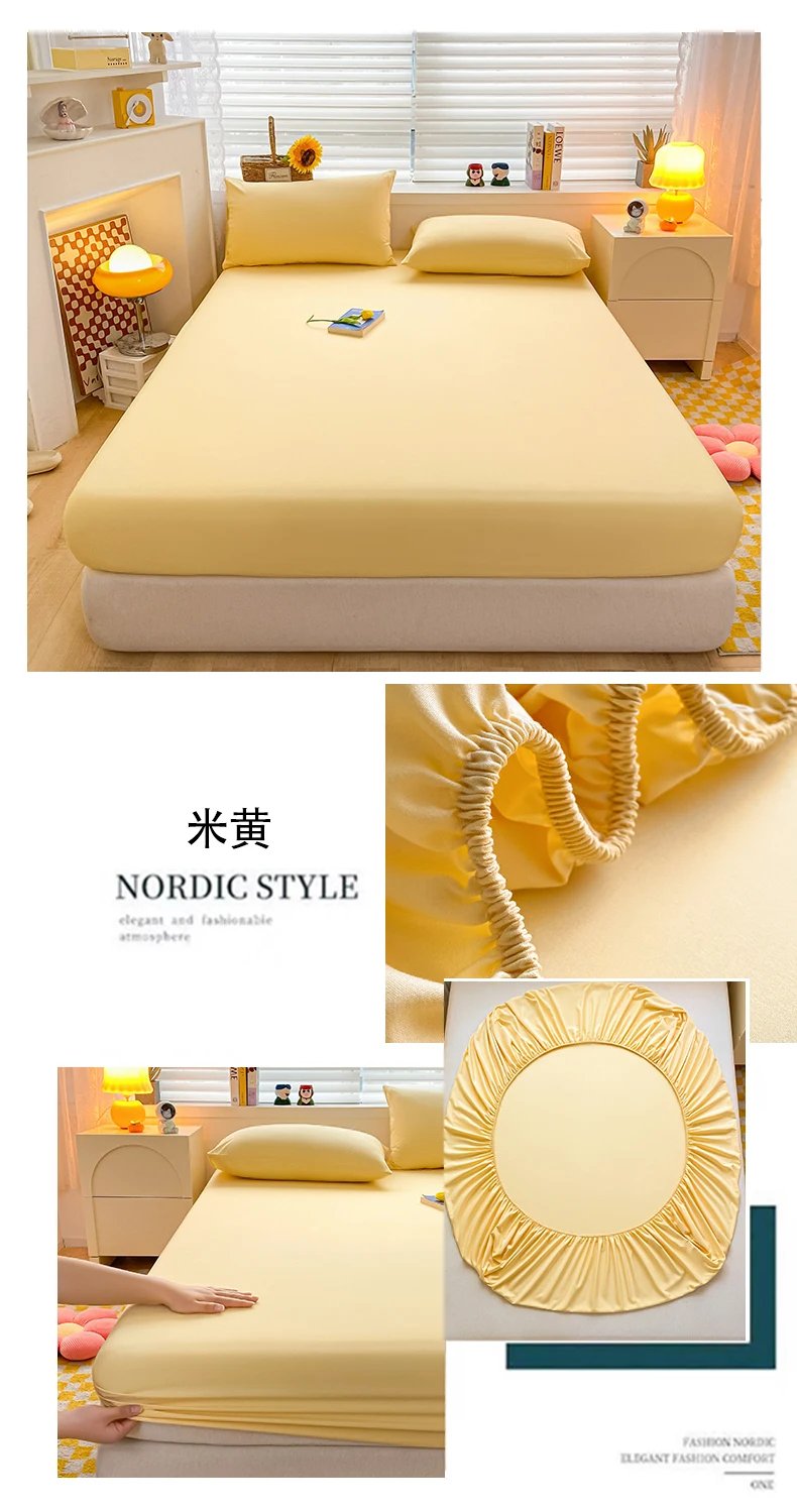 Soft Cotton Fitted Bed Sheet with Elastic Band Solid Color Mattress Cover for Single Double King Queen Bed 140/150/160/180/200