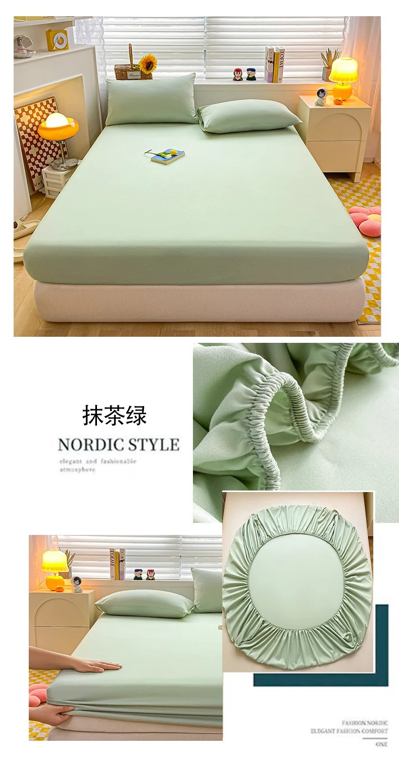 Soft Cotton Fitted Bed Sheet with Elastic Band Solid Color Mattress Cover for Single Double King Queen Bed 140/150/160/180/200