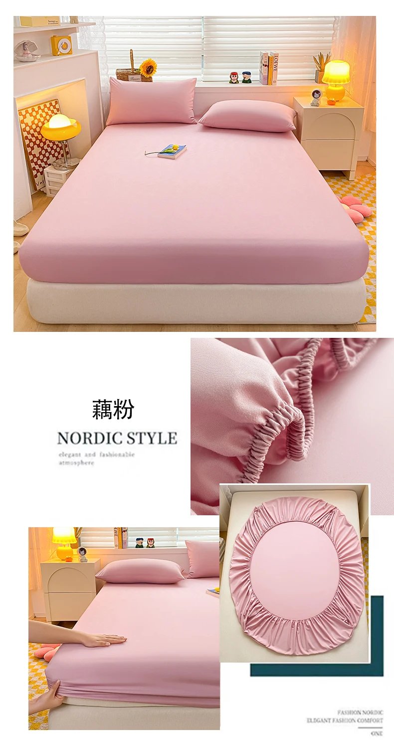 Soft Cotton Fitted Bed Sheet with Elastic Band Solid Color Mattress Cover for Single Double King Queen Bed 140/150/160/180/200