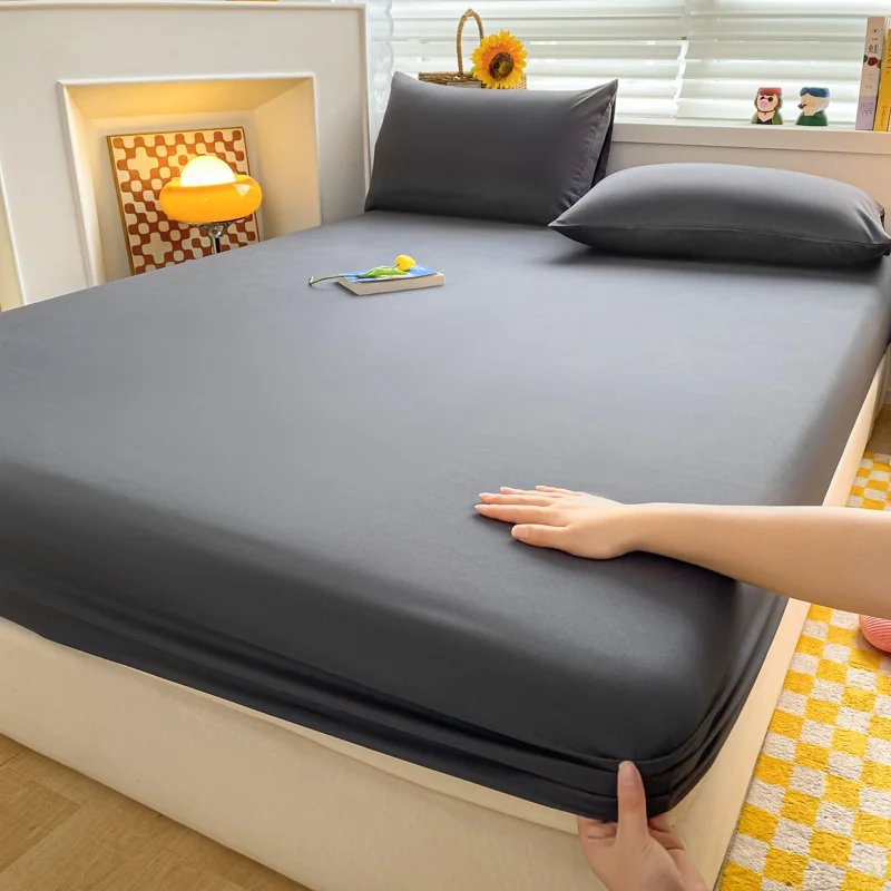 Soft Cotton Fitted Bed Sheet with Elastic Band Solid Color Mattress Cover for Single Double King Queen Bed 140/150/160/180/200