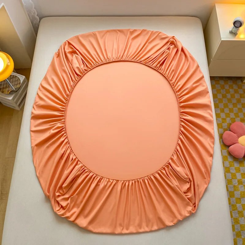 Soft Cotton Fitted Bed Sheet with Elastic Band Solid Color Mattress Cover for Single Double King Queen Bed 140/150/160/180/200