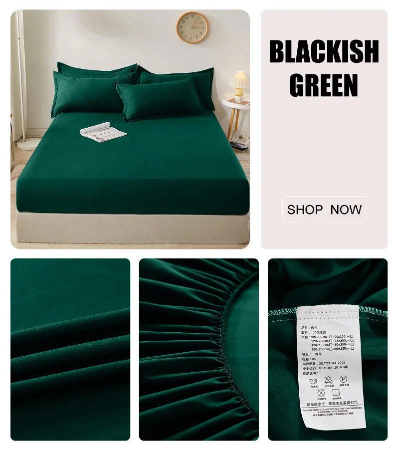 100% Cotton Fitted Bed Sheet with Elastic Band Solid Color Mattress Cover for Single Double King Queen Bed 140/150/160/180x200