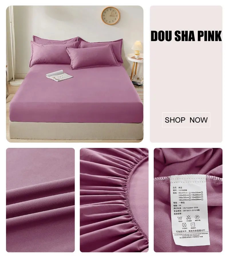 100% Cotton Fitted Bed Sheet with Elastic Band Solid Color Mattress Cover for Single Double King Queen Bed 140/150/160/180x200