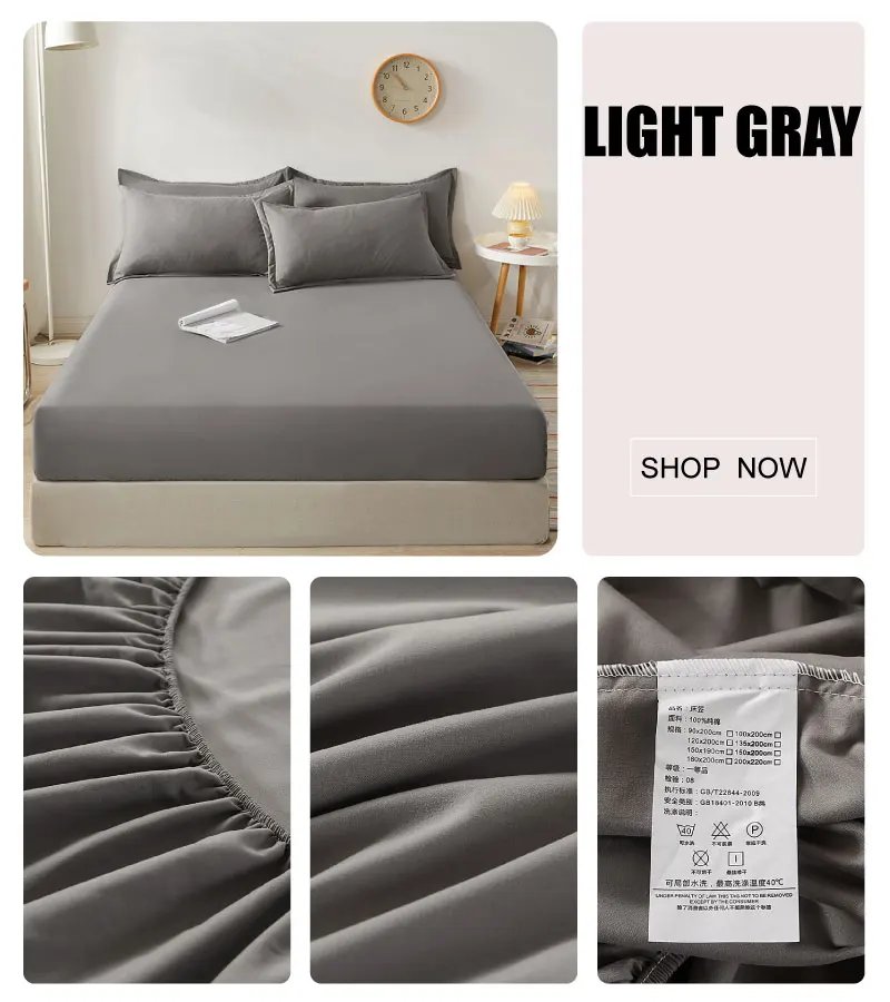 100% Cotton Fitted Bed Sheet with Elastic Band Solid Color Mattress Cover for Single Double King Queen Bed 140/150/160/180x200
