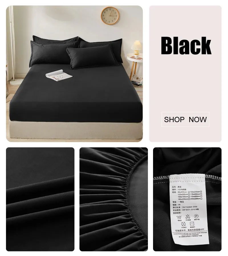 100% Cotton Fitted Bed Sheet with Elastic Band Solid Color Mattress Cover for Single Double King Queen Bed 140/150/160/180x200