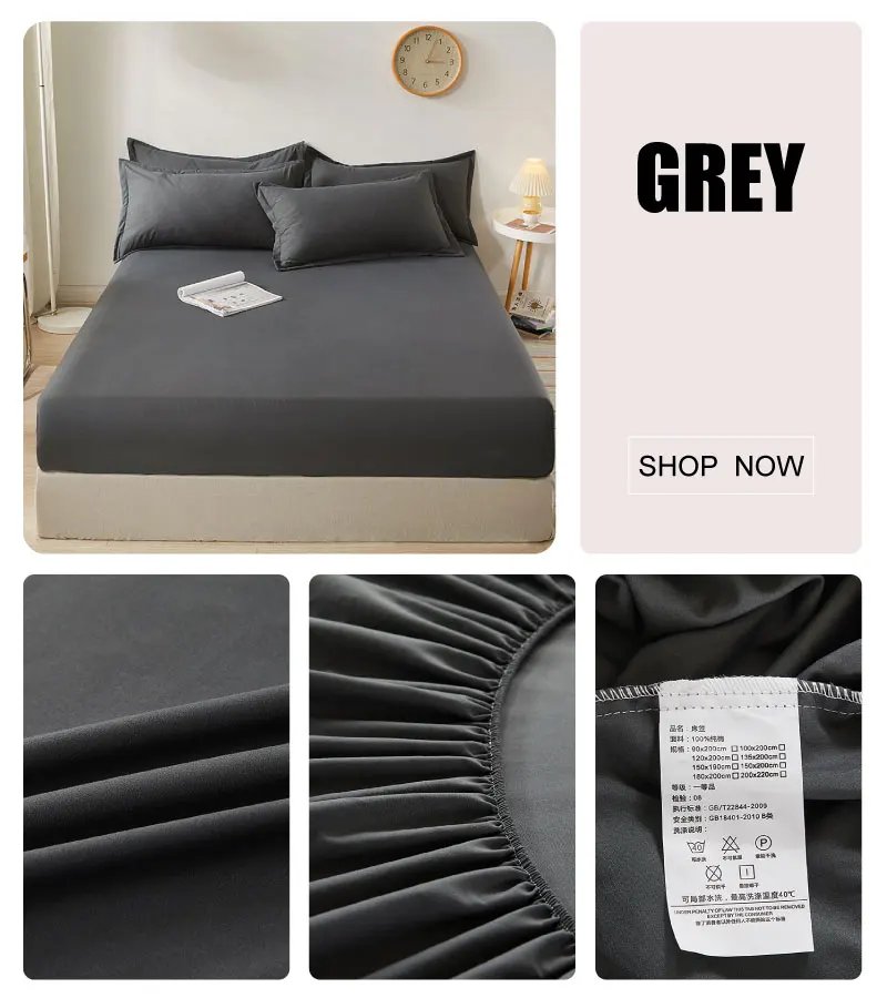 100% Cotton Fitted Bed Sheet with Elastic Band Solid Color Mattress Cover for Single Double King Queen Bed 140/150/160/180x200