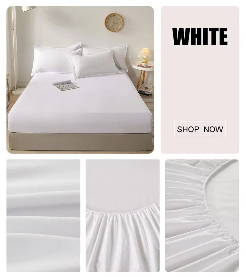 100% Cotton Fitted Bed Sheet with Elastic Band Solid Color Mattress Cover for Single Double King Queen Bed 140/150/160/180x200