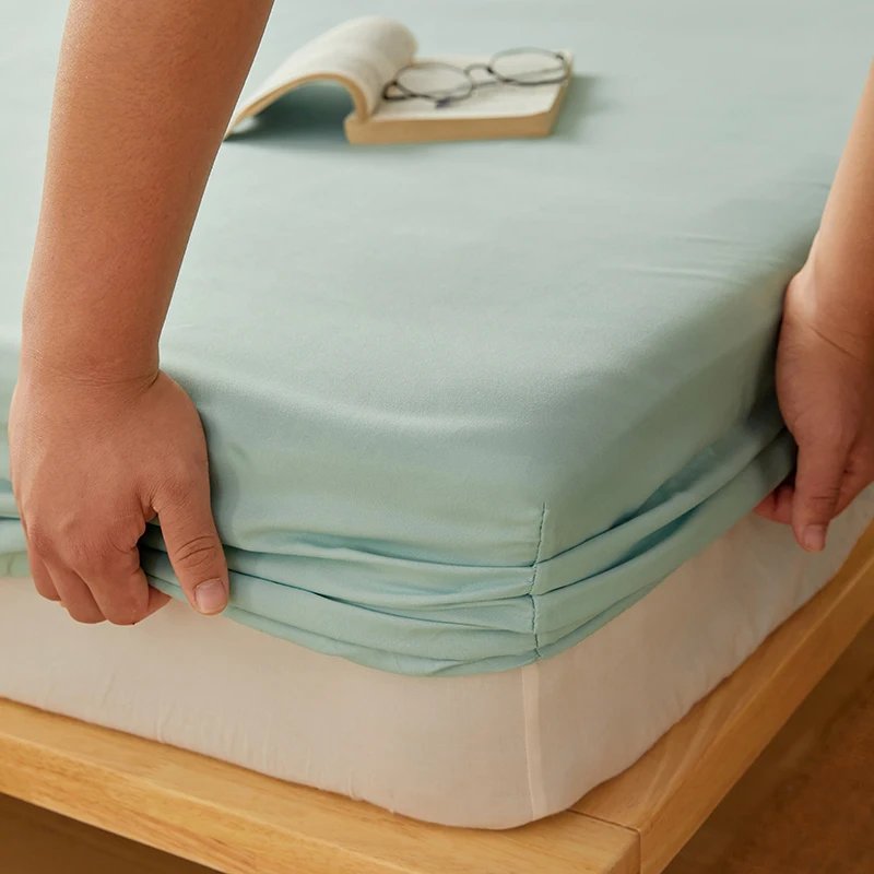 Cotton Fitted Sheet Soild Color with Elastic Band Non Slip Adjustable Mattress Cover for Double King Queen Bed 160x200 200x200cm