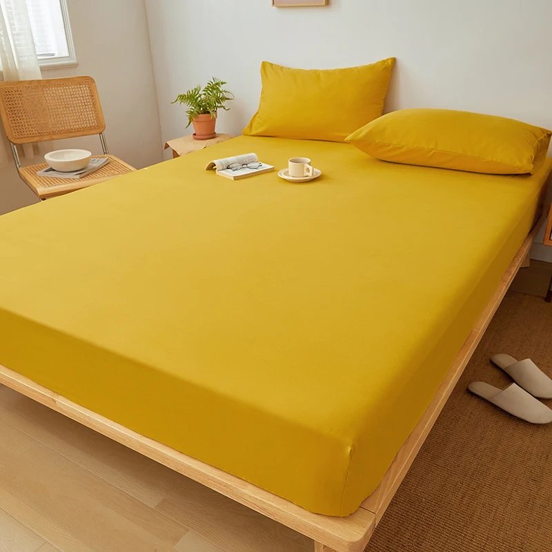 Cotton Fitted Sheet Soild Color with Elastic Band Non Slip Adjustable Mattress Cover for Double King Queen Bed 160x200 200x200cm