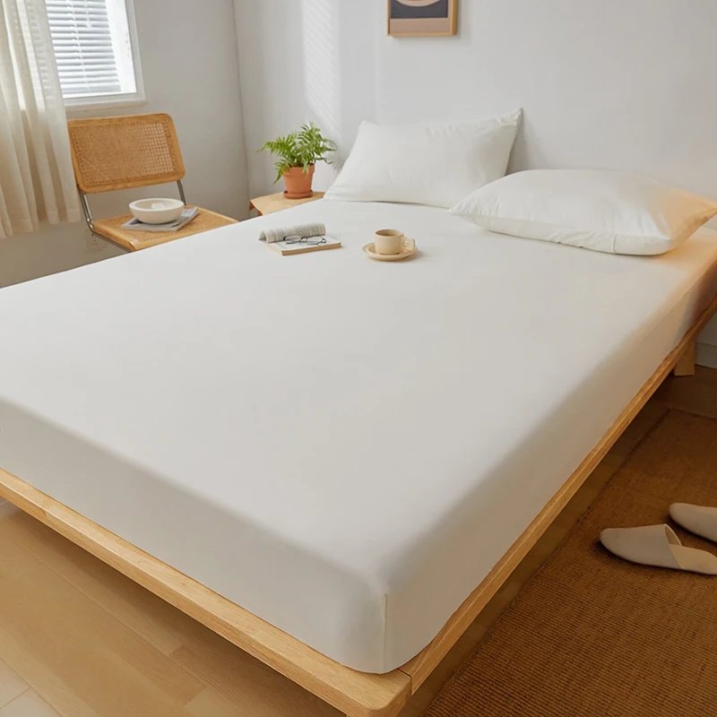 Cotton Fitted Sheet Soild Color with Elastic Band Non Slip Adjustable Mattress Cover for Double King Queen Bed 160x200 200x200cm