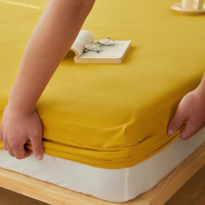 Cotton Fitted Sheet Soild Color with Elastic Band Non Slip Adjustable Mattress Cover for Double King Queen Bed 160x200 200x200cm
