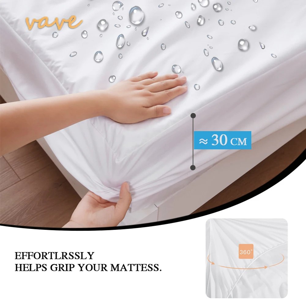 100% Waterproof Fitted Bed Sheet with Elastic Band Anti-slip Cover Mattress Protector for Single Double King Queen160 180 200 100% Waterproof Fitted Bed Sheet with Elastic Band Anti-slip Cover Mattress Protector for Single Double King Queen160 180 200