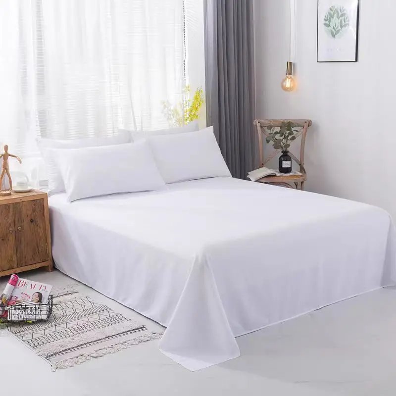 One-piece bed sheets (pillowcases not included) washed cotton pure white hotel bed sheets B&B single and double home use
