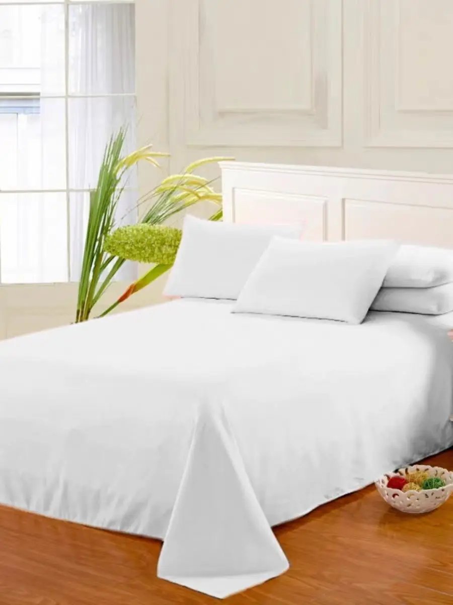 One-piece bed sheets (pillowcases not included) washed cotton pure white hotel bed sheets B&B single and double home use