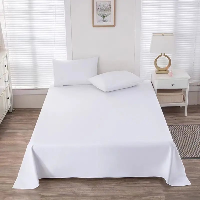 One-piece bed sheets (pillowcases not included) washed cotton pure white hotel bed sheets B&B single and double home use