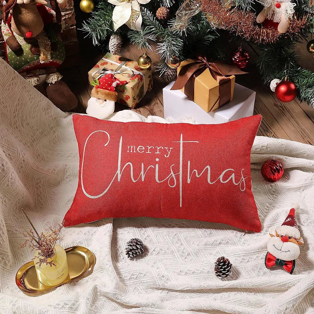 Merry Christmas Decorative Pillow Cover 30x50cm Linen Throw Pillowcase Bedroom Cushion Cover Christmas Pillowslip Home Decor