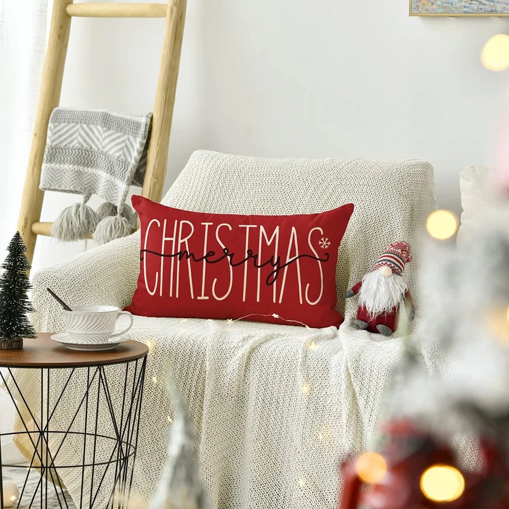 Merry Christmas Decorative Pillow Cover 30x50cm Linen Throw Pillowcase Bedroom Cushion Cover Christmas Pillowslip Home Decor
