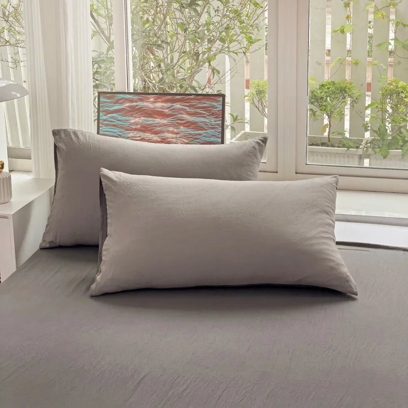 Washed Cotton 2pcs Solid color Pillowcases Home Bedding Decorative Pillow Cover Wedding Super Soft Pillow Case Washed Cotton 2pcs Solid color Pillowcases Home Bedding Decorative Pillow Cover Wedding Super Soft Pillow Case