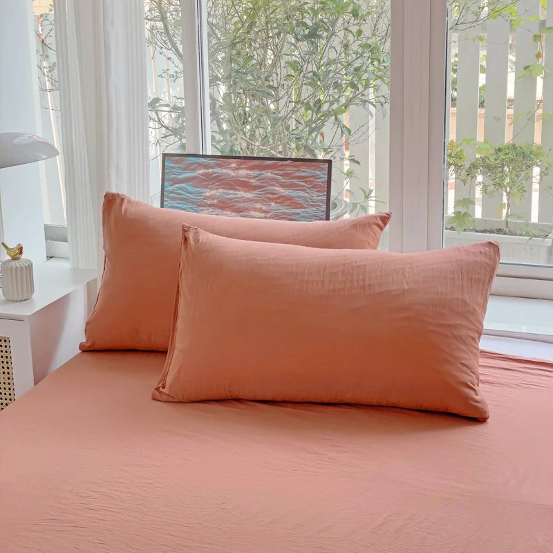 Washed Cotton 2pcs Solid color Pillowcases Home Bedding Decorative Pillow Cover Wedding Super Soft Pillow Case Washed Cotton 2pcs Solid color Pillowcases Home Bedding Decorative Pillow Cover Wedding Super Soft Pillow Case
