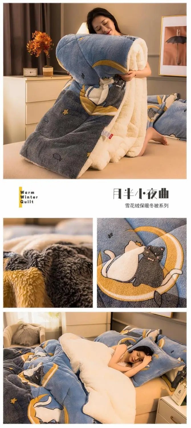 Warm Lamb Velvet Comforter Winter Duvet Quilt Double Winter Duvet Double-sided Duvet Core Snowflake Velvet Blanket