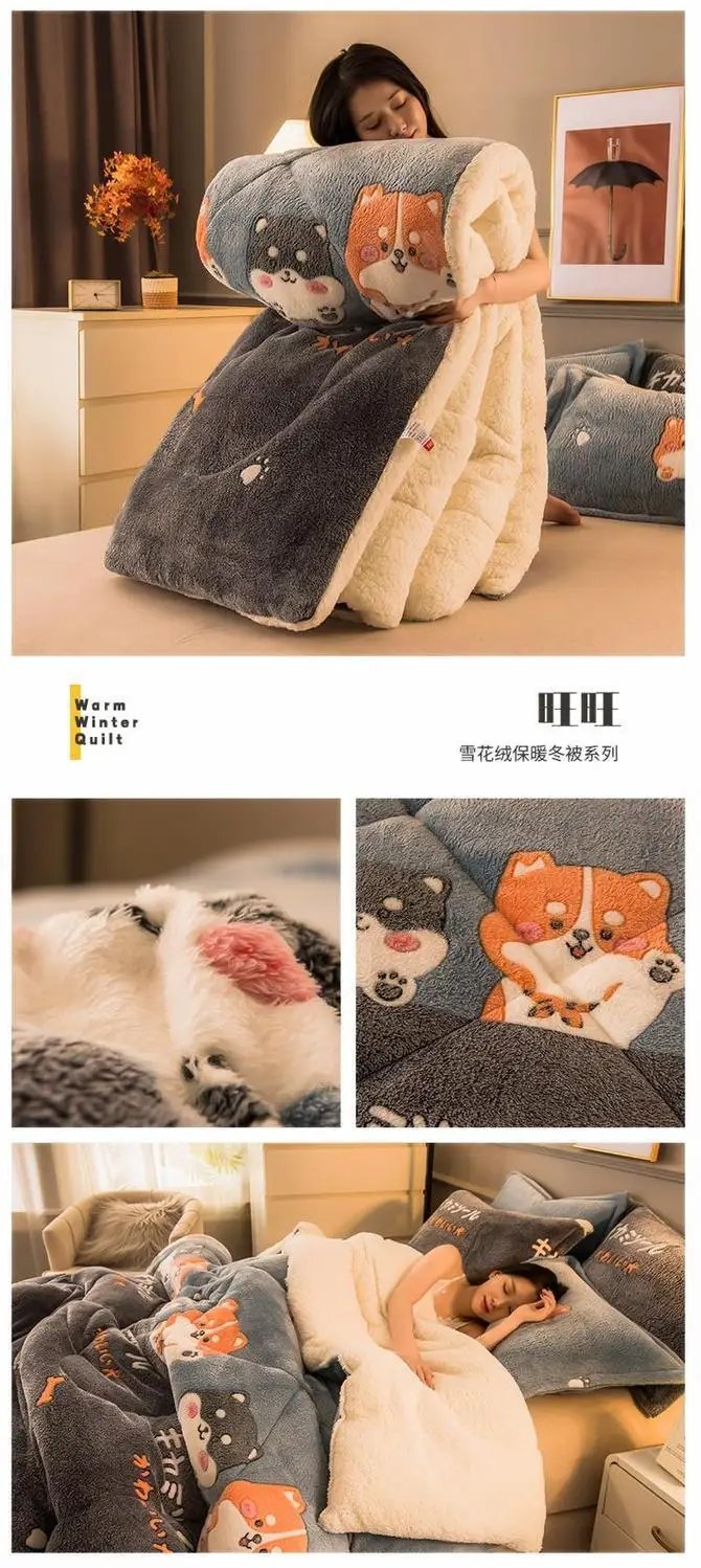 Warm Lamb Velvet Comforter Winter Duvet Quilt Double Winter Duvet Double-sided Duvet Core Snowflake Velvet Blanket