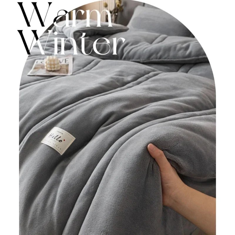 Winter Quilt Blanket Double Sided Velvet Lamb Cashmere Double Bed Quilts King Queen Full Size Bed Duvet Thicken Comforter Core