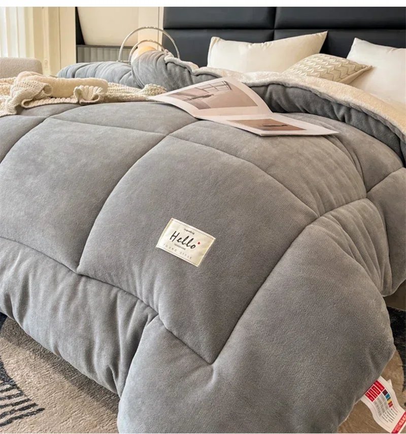 Winter Quilt Blanket Double Sided Velvet Lamb Cashmere Double Bed Quilts King Queen Full Size Bed Duvet Thicken Comforter Core