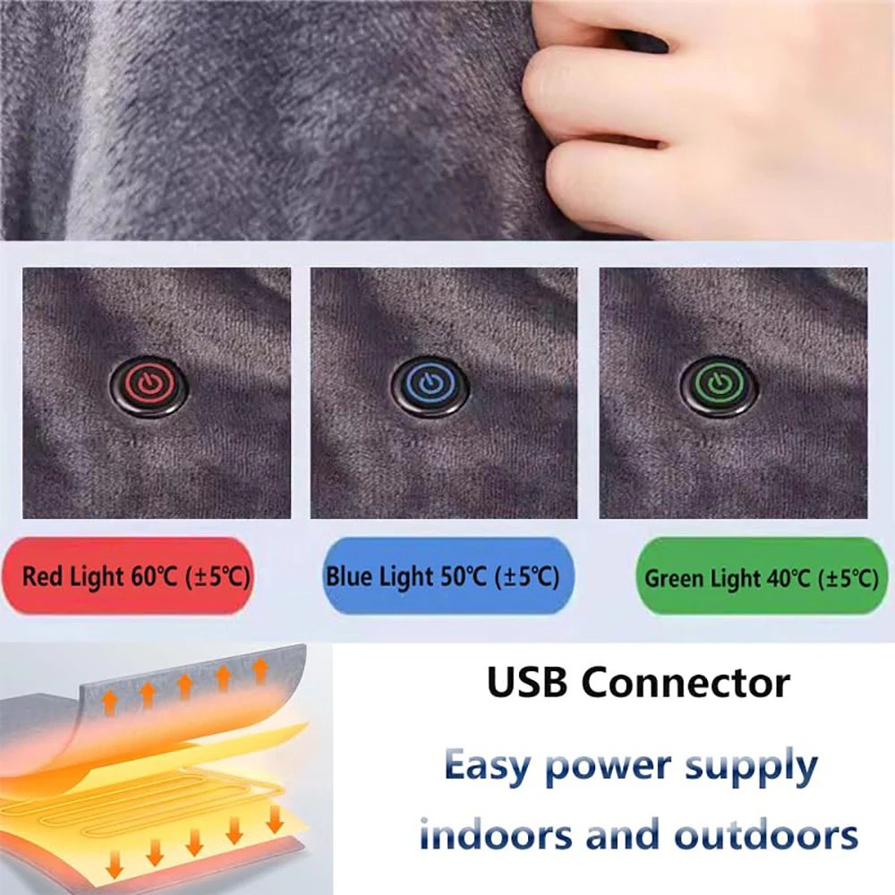 Wearable Heating Electric Blanket Shawl 3 Heated Level Throw Blanket 5v USB Charging Coral Velvet 8 Heated Areas Fast Heating Wearable Heating Electric Blanket Shawl 3 Heated Level Throw Blanket 5v USB Charging Coral Velvet 8 Heated Areas Fast Heating
