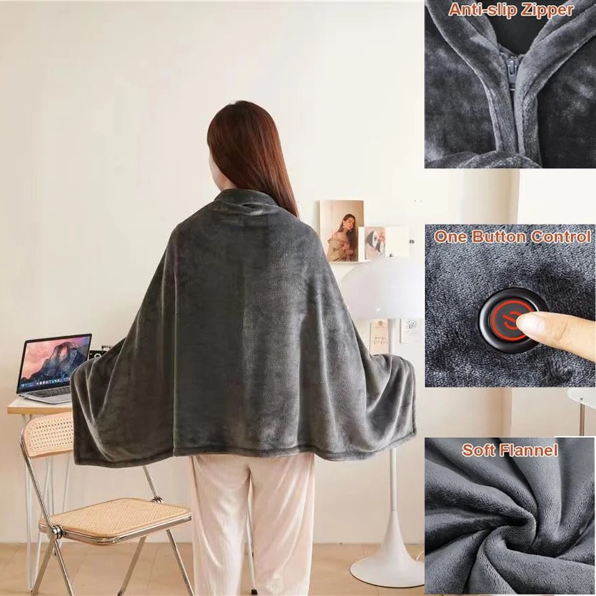 Wearable Heating Electric Blanket Shawl 3 Heated Level Throw Blanket 5v USB Charging Coral Velvet 8 Heated Areas Fast Heating Wearable Heating Electric Blanket Shawl 3 Heated Level Throw Blanket 5v USB Charging Coral Velvet 8 Heated Areas Fast Heating