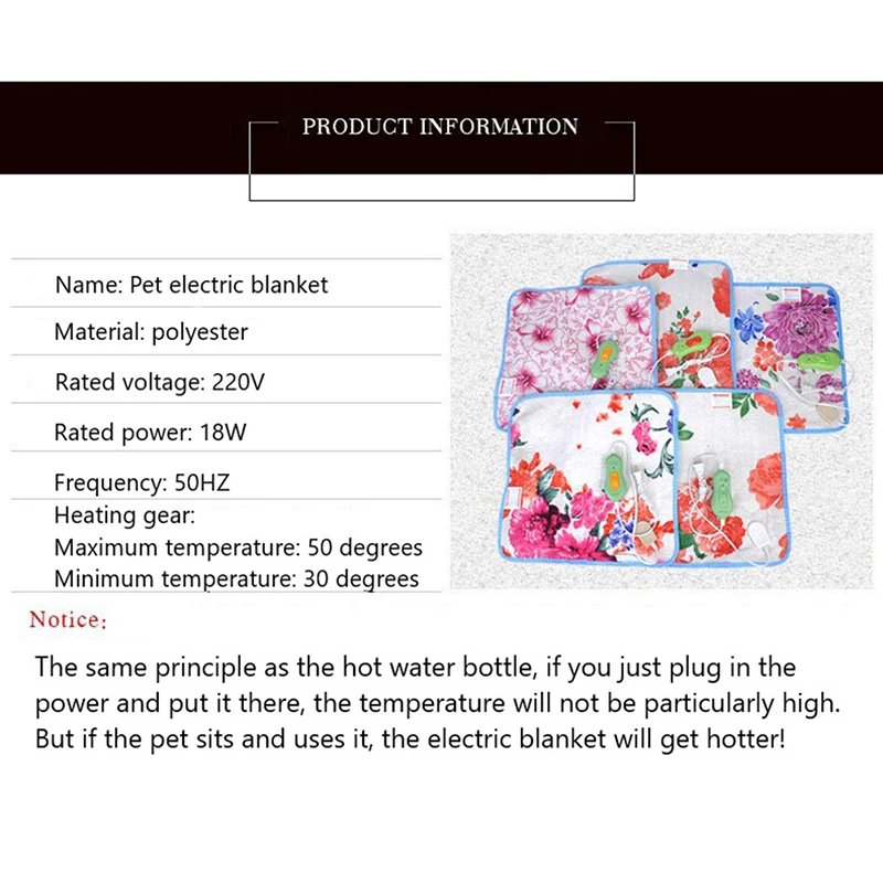 20W 220V Pet Dog Cat Waterproof Electric Heating Pad Body Winter Warmer Mat Bed Blanket Animals Bed Heater Pets Accessories