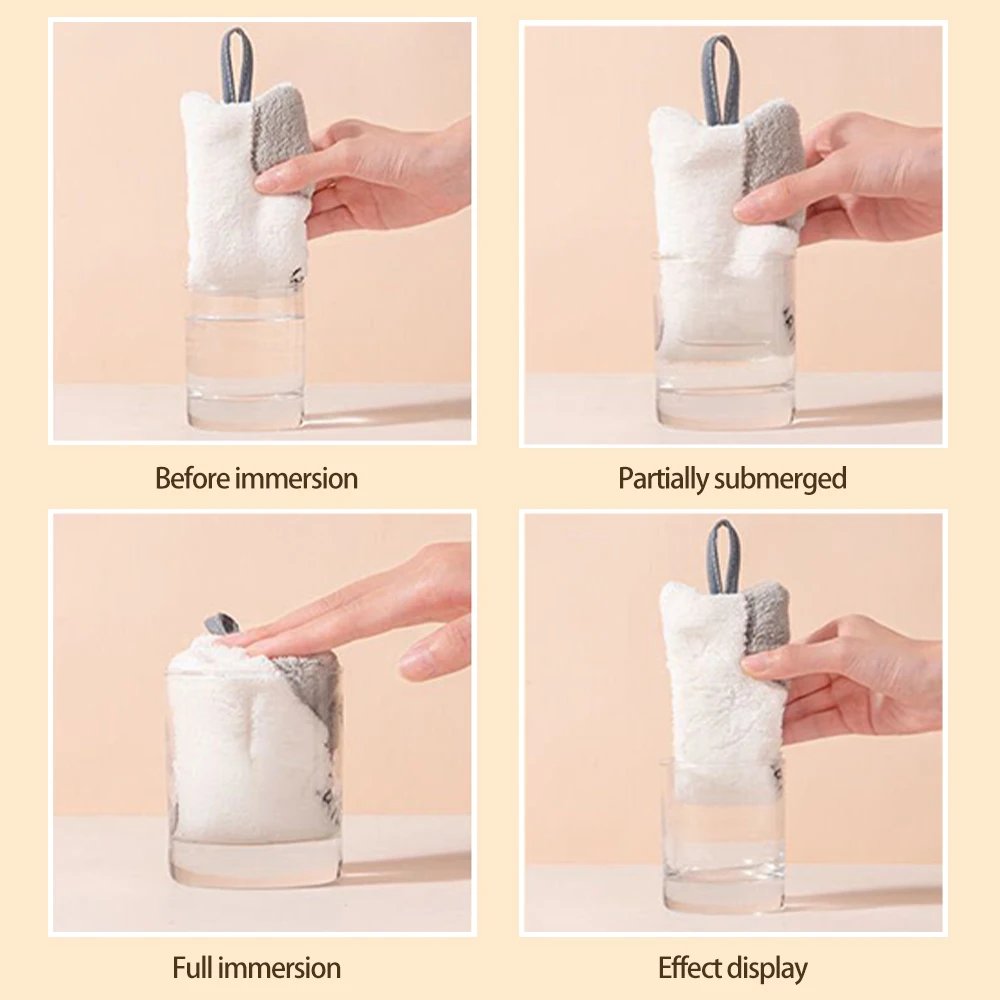 Thickened Coral Velvet Towel With Hanging Rope Cute Cartoon Pattern Quick-Drying Rags Bathroom Kitchen Home Cleaning Accessory