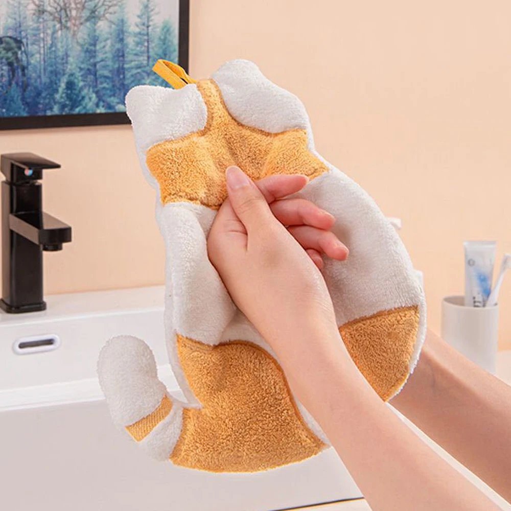 Thickened Coral Velvet Towel With Hanging Rope Cute Cartoon Pattern Quick-Drying Rags Bathroom Kitchen Home Cleaning Accessory