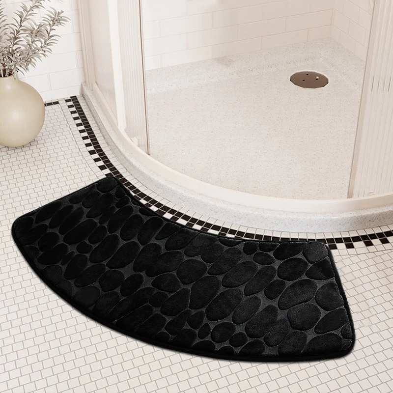Bathroom Mat Curve Foot Mat Pebble Emboss Carpet Curved Bath Mat Non-slip Absorbent Bathroom Floor Toilet Mat Curved Shower Mat
