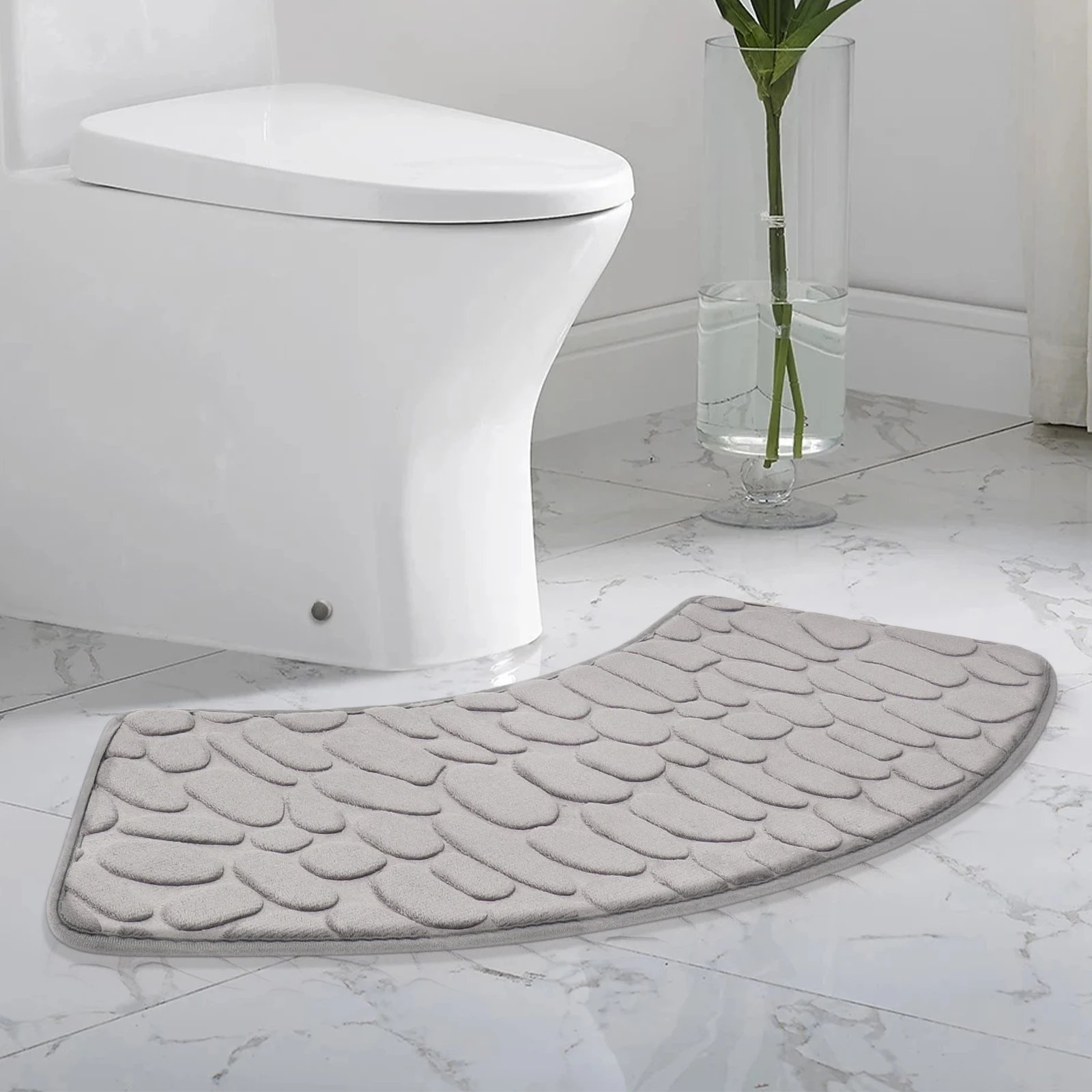 Bathroom Mat Curve Foot Mat Pebble Emboss Carpet Curved Bath Mat Non-slip Absorbent Bathroom Floor Toilet Mat Curved Shower Mat