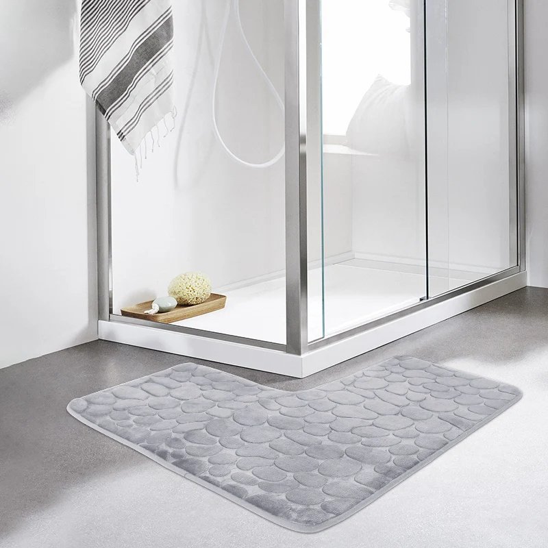 Cobblestone L-Shaped Bathroom Corner Mat Durable Water Absorption Low-Profile Floor Foot Mat Soft Non-slip Bath Mat Bathroom Rug
