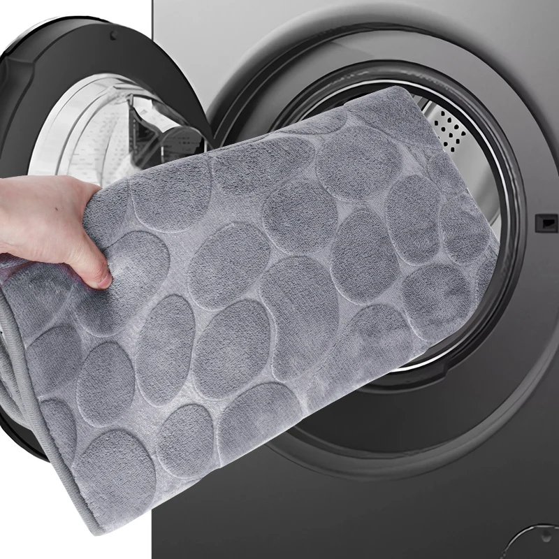 Cobblestone L-Shaped Bathroom Corner Mat Durable Water Absorption Low-Profile Floor Foot Mat Soft Non-slip Bath Mat Bathroom Rug