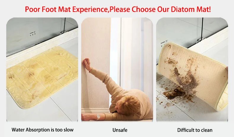 Non-Slip Bath Mat Diatomite Mats with Rubber Backing Soft Absorbent Bathroom Rug Diatomite Mud Thin Bath Mat for Hallway Shower