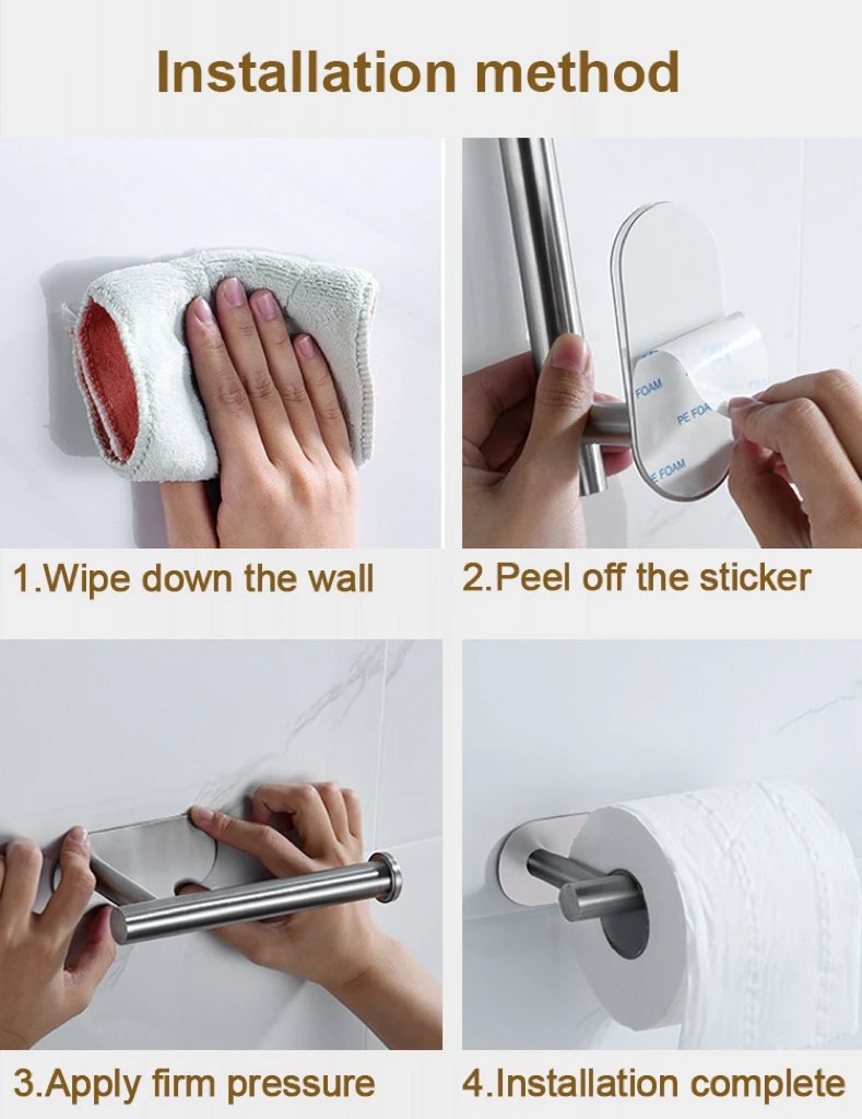 Self Adhesive Toilet Paper Towel Holder Punch-free Roll Paper Holder Kitchen Hook Storage Holder Stainless Steel Wall Mount