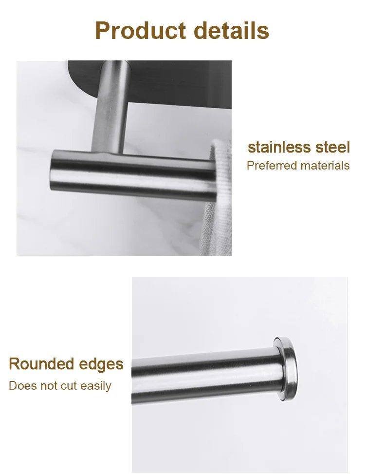 Self Adhesive Toilet Paper Towel Holder Punch-free Roll Paper Holder Kitchen Hook Storage Holder Stainless Steel Wall Mount