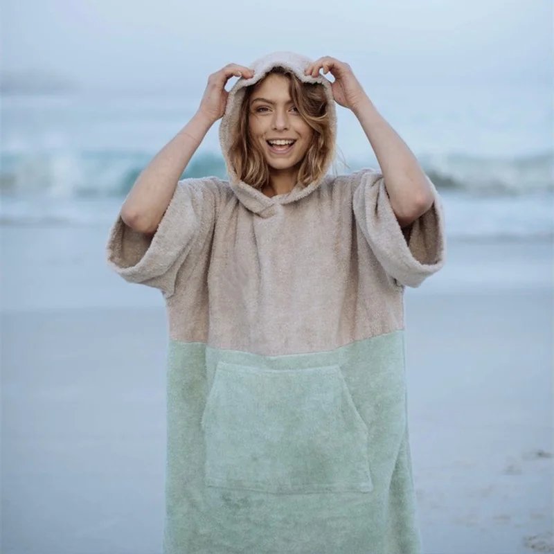 Quick dry Solid microfiber Changing Robe Surf Poncho Hooded Beach Towel Hooded Poncho Towel For Adults men and women