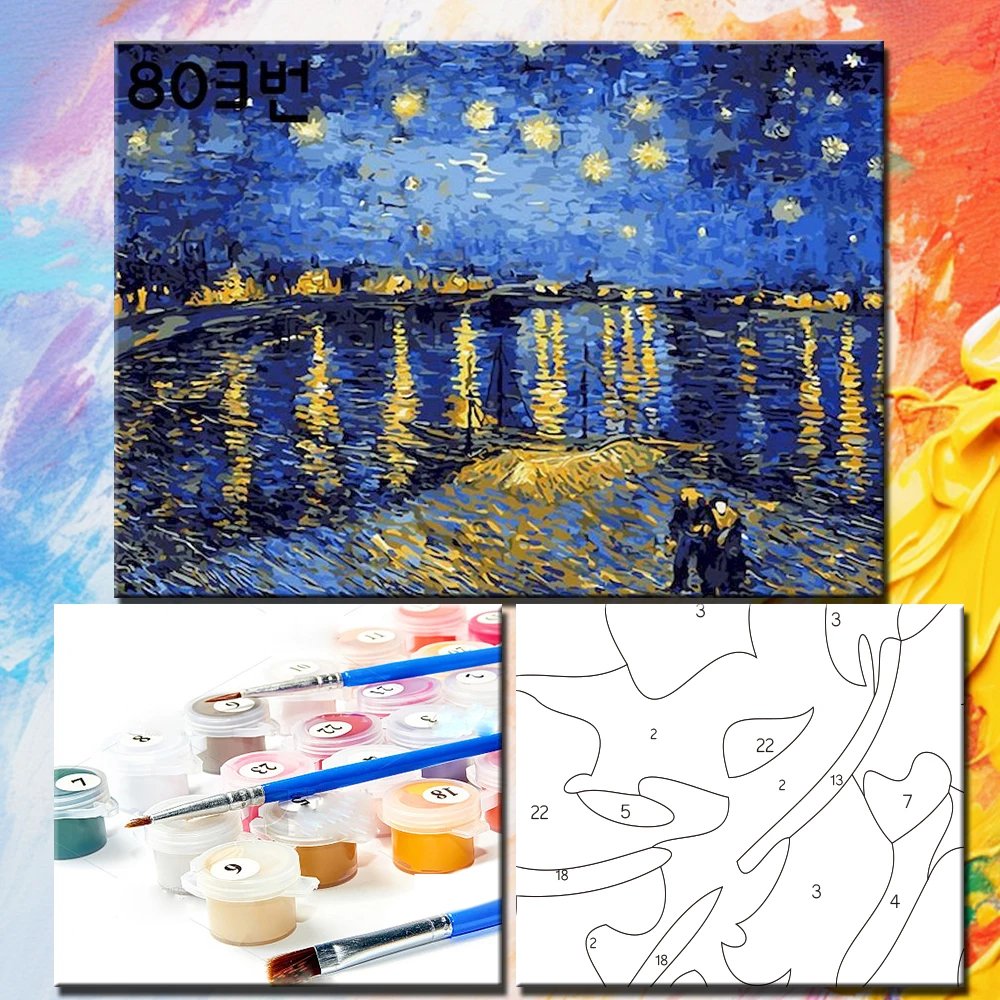 CHENISTORY Van Gogh Painting By Number Oil Picture On Canvas DIY Kits Acrylic Paint Flower Coloring By Number Home Decor Gift