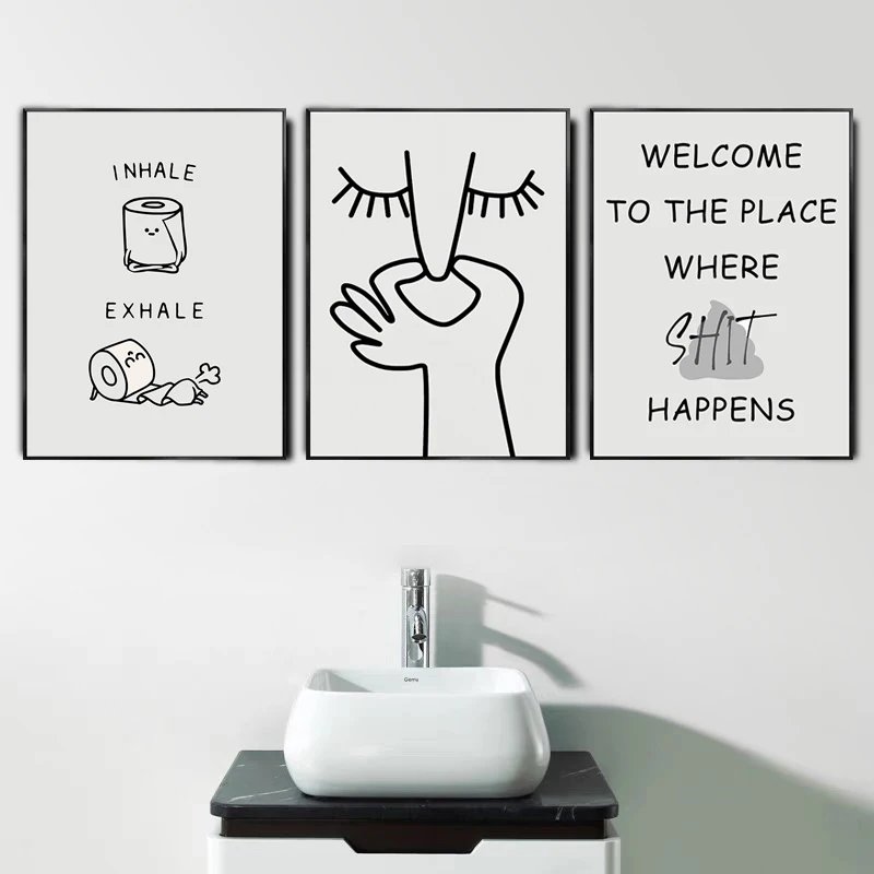 Abstract Humour Bad Smell Funny Bathroom Poster Black White Prints Canvas Painting Wall Art Pictures WC Toilet Room Decor